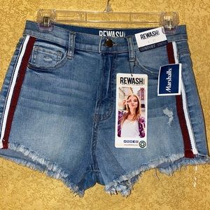 Rewash denim shorts with red and white stripes
